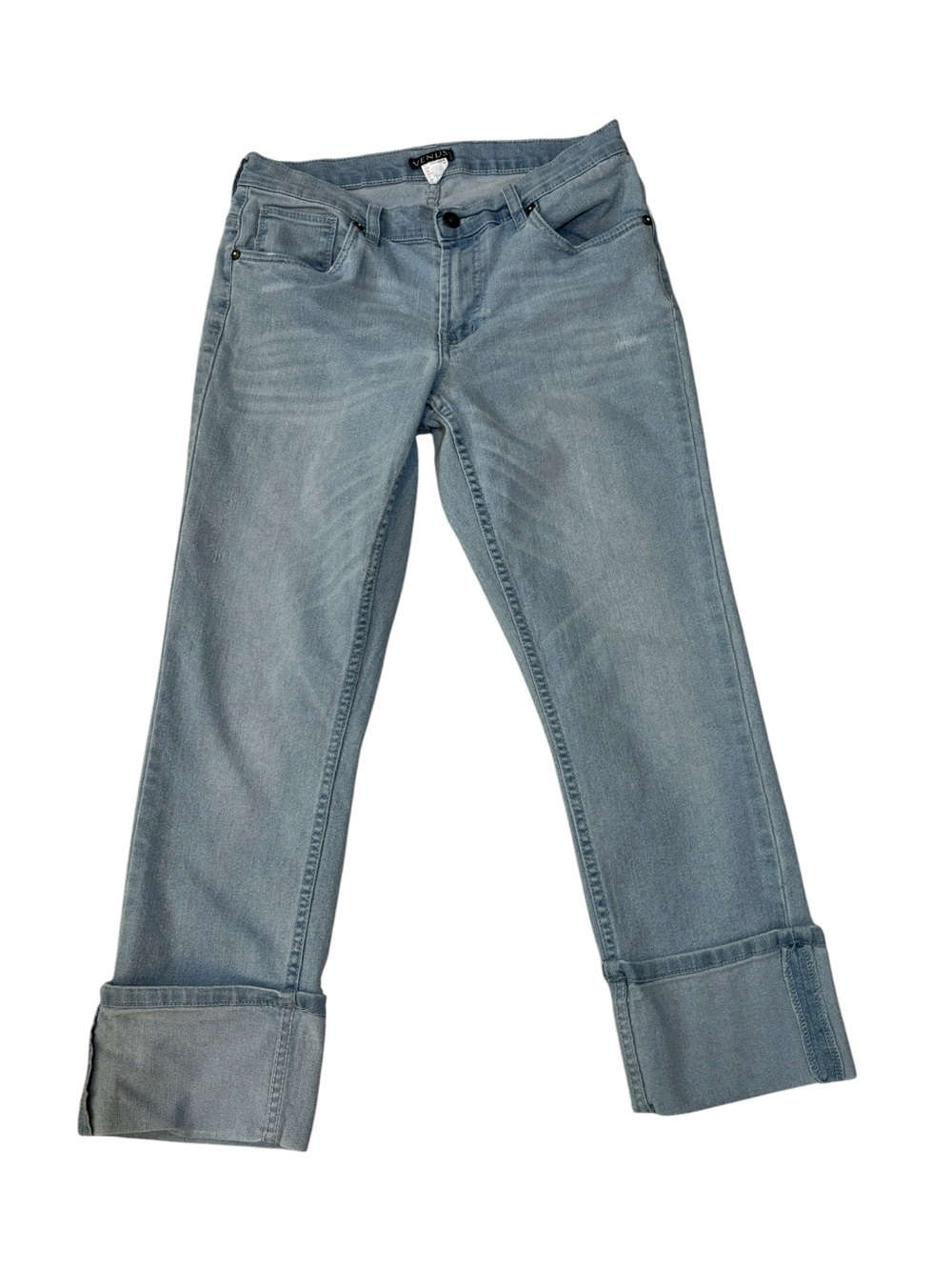 VENUS Jeans, Light Blue Boyfriend Jeans with Cuffed Hem, Size 8, 29x24